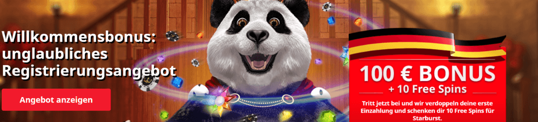 royal panda DE 100% bonus und 10 freispiele